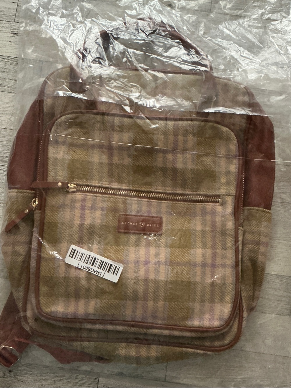Tan Plaid Backpack